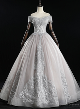We Provide Gray Tulle Appliques Off the Shoulder Quinceanera Dress